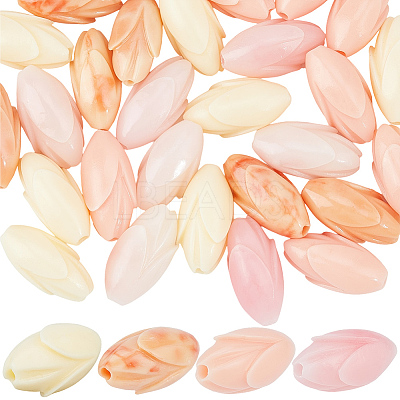 40Pcs 4 Colors Dyed Synthetic Coral & Resin Beads SHEL-SP0001-07B-1