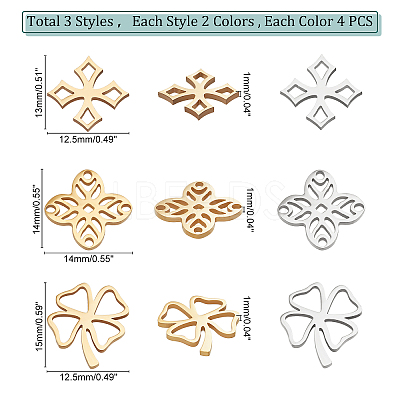 24Pcs 6 Style 201 Stainless Steel Filigree Joiners Links STAS-DC0008-57-1