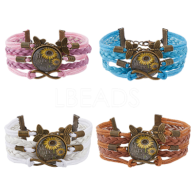 4Pcs 4 Colors PU Leather Cord Multi-strand Bracelets Set BJEW-FI0001-06-1
