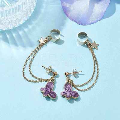 Light Gold 304 Stainless Steel Cuff Earring Chains EJEW-JE05685-02-1