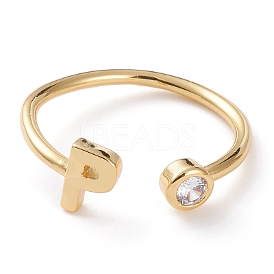 Brass Micro Pave Clear Cubic Zirconia Cuff Rings RJEW-Z005-P-G-1
