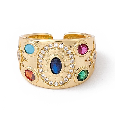 Colorful Cubic Zirconia Oval with Sun Open Cuff Ring RJEW-B043-15-1