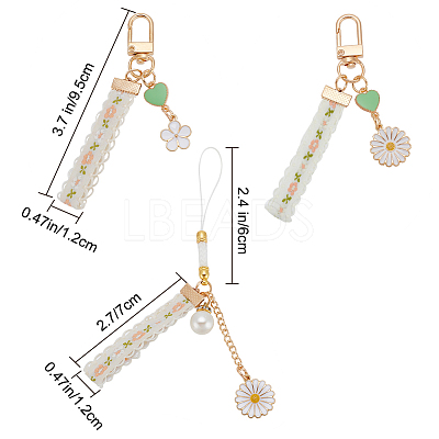 12Pcs 3 Style Alloy Enamel Mobile Straps Pearl Flower Lanyard Wrist KEYC-DR0001-12-1