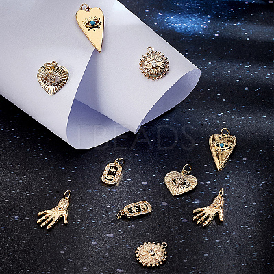 10Pcs 5 Style Brass Micro Pave Clear Cubic Zirconia Pendants FIND-SC0002-59-1