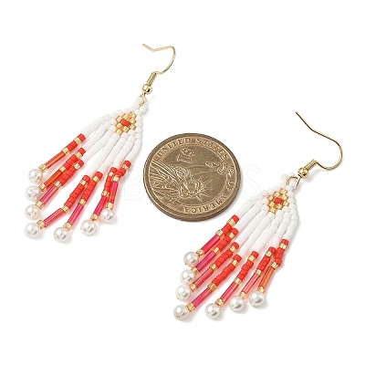 304 Stainless Steel Glass Seed Beads Arrow Dangle Earrings EJEW-MZ00554-1