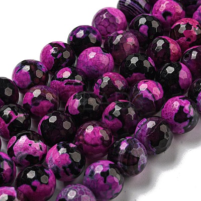 Faceted Natural Fire Crackle Agate Beads Strands G-F447-12mm-N18-1