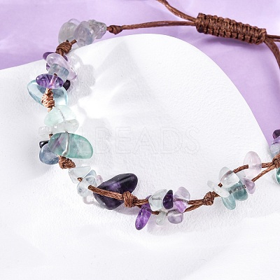 Adjustable Natural Fluorite Braided Bead Bracelets for Women BJEW-U035-02I-1