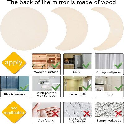 Acrylic Wooden Moon Phase Mirror DIY-WH0167-48A-1