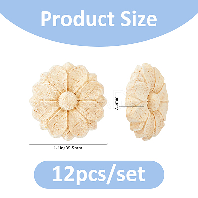 12Pcs Wood Timber Carved Onlay Applique AJEW-FH0007-93A-1