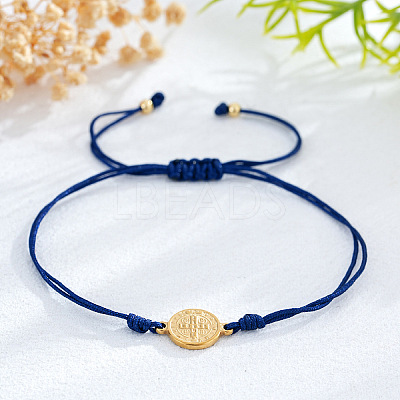 Vintage Metal Religion Saint Benedict Medal Link Adjustable Braided Nylon Cord Bracelets HF0966-3-1