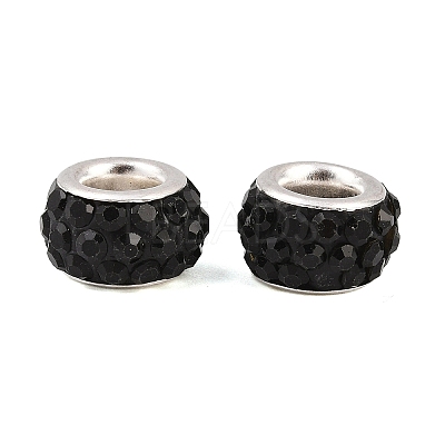 Polymer Clay Rhinestone European Large Hole Beads with Silver Color Plated Brass Cores FPDL-R002-01-1