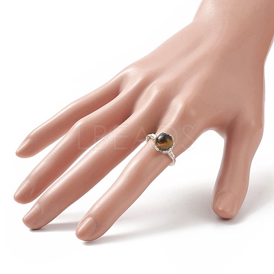 Natural Tiger Eye Braided Bead Finger Ring RJEW-TA00066-04-1