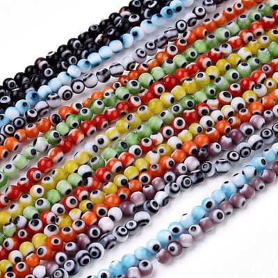Handmade Evil Eye Lampwork Round Bead Strands LAMP-L055-8mm-1
