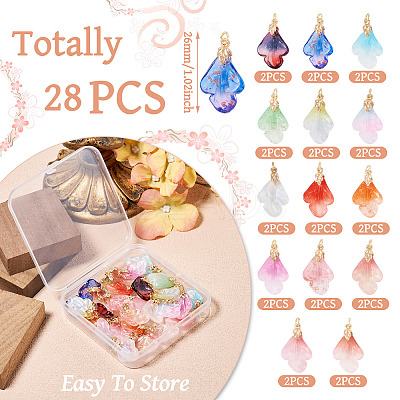 28Pcs 14 Colors Leaf Shape Handmade Lampwork Pendants PALLOY-TA00160-1