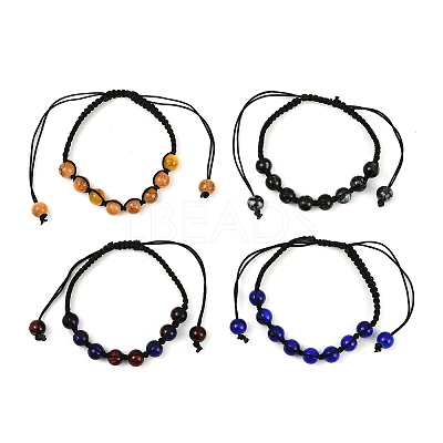 4Pcs 4 Colors Baking Paint Glass Round Beads Braided Bead Bracelets BJEW-JB11974-1