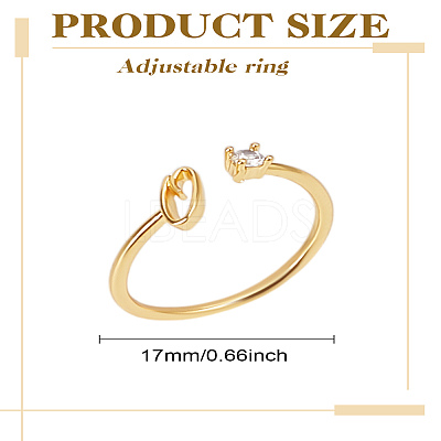 1Pc Letter Brass Rhinestone Open Cuff Rings for Women AJEW-LP0004-47O-G-1