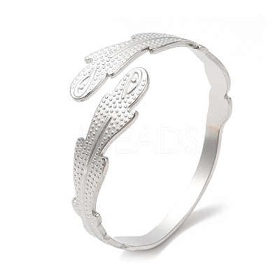 Non-Tarnish 304 Stainless Steel Feather Cuff Bangles BJEW-L682-025P-1