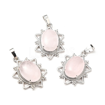 Natural Rose Quartz Pendants G-B033-03P-21-1