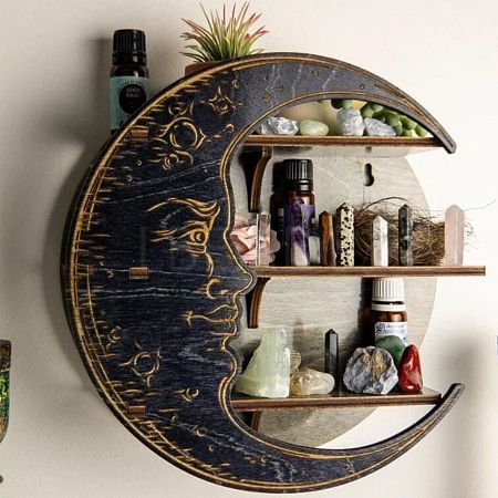 Wooden Crescent Moon Shelf for Crystals WICR-PW0004-001B-1