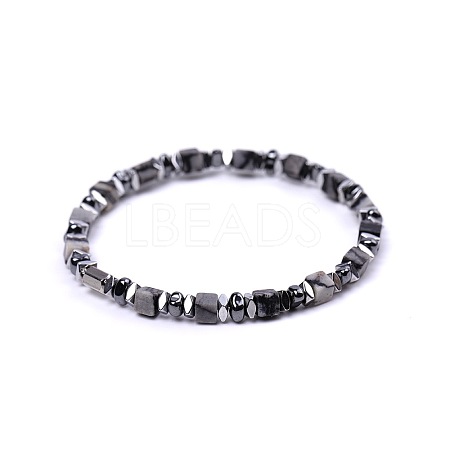 Natural Netstone Cube Beaded Stretch Bracelets for Women EZ7380-4-1