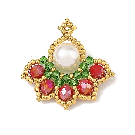 Christmas Round Shell Pearl & Glass Seed Beads Pendants PALLOY-MZ01448-1