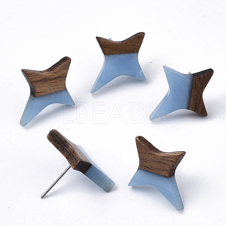 Resin & Walnut Wood Stud Earrings EJEW-N017-004A-B01-1