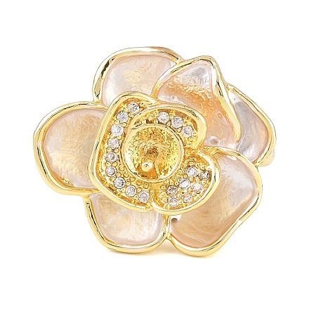 Flower Brass Micro Pave Cubic Zirconia & Enamel Cuff Ring Settings KK-CBAC351-06G-04-1
