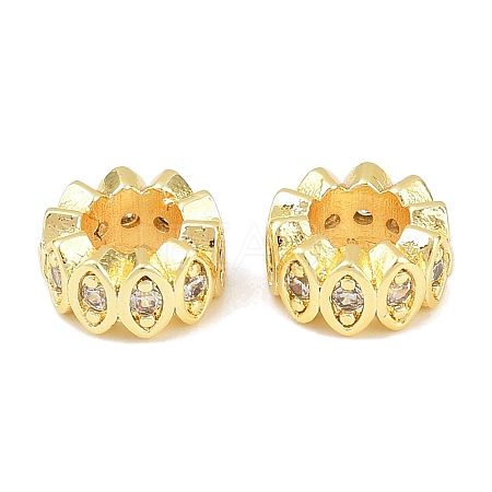 Brass Micro Pave Clear Cubic Zirconia Rondelle European Beads KK-C142-04B-G-1