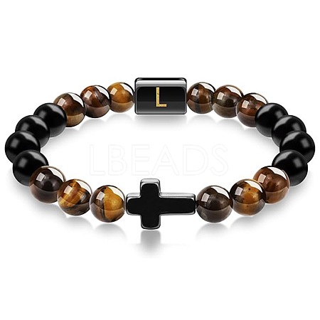 8MM Natural Tiger Eye and Matte Black Obsidian Round Beaded Stretch Bracelets SL9862-12-1