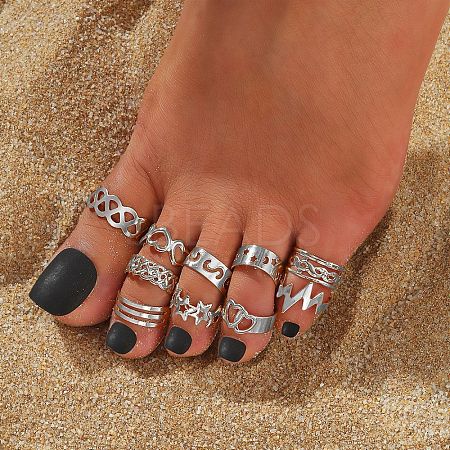 10Pcs 10 Styles Alloy Cuff Toe Rings FS-WGB499F-02-1