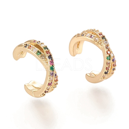 Brass Micro Pave Cubic Zirconia Cuff Earrings EJEW-M195-02G-1