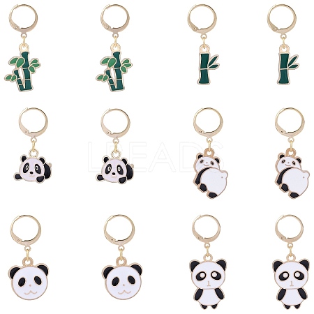 Panda Bamboo Alloy Enamel Pendant Decoration HJEW-SW00034-1