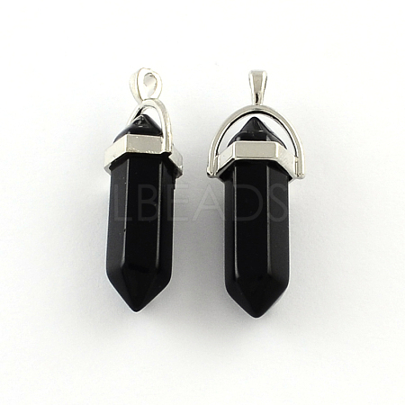 Black Stone Pendants with Alloy Findings G-R278-27P-1