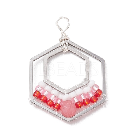 Wire Wrapped Natural White Jade & Glass Bead Pendants PALLOY-MZ00200-1