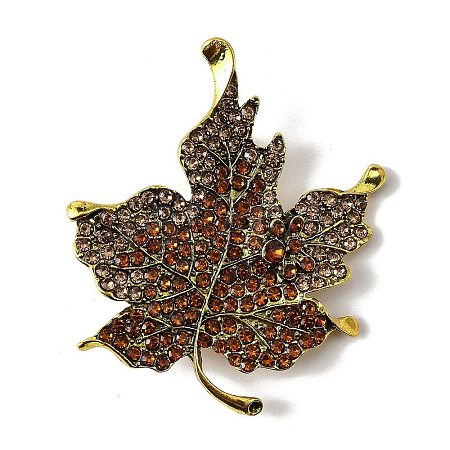 Vintage Maple Leaf Alloy Topaz Rhinestone Brooches for Backpack Clothes JEWB-S028-08-1