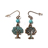 3 Pairs 3 Style Tree & Feather & Stone Shape Alloy Dangle Earrings Set EJEW-G330-03R-3