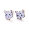 Real 14K Gold Plated Alloy Kitten Stud Earrings EJEW-G148-01G-04-1