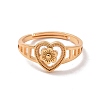 Brass Heart with Flower Adjustable Ring for Women RJEW-P034-06G-2