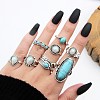 8Pcs Alloy with Synthetic Turquoise Finger Rings FS-WGB916C-03-1