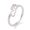 304 Stainless Steel with Rhinestone Heart Finger Ring for Women RJEW-C086-11-P-1