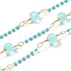 Brass Hexagonal Column Glass Seaded Beaded & Resin Round Beaded Link Chains CHC-G026-01A-1