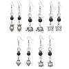 Natural Lava Rock Round Beaded Dangle Earrings EJEW-JE05476-1