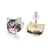 Real 14K Gold Plated Alloy Kitten Stud Earrings EJEW-G148-01G-06-2