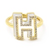 Mixed Color Enamel Initial Letter Adjustable Ring with Clear Cubic Zirconia RJEW-P045-01G-H-2
