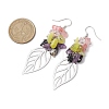 Leaf 201 Stainless Steel Natural Amethyst & Natural Lemon Jade & Natural Tourmaline & Synthetic Cherry Quartz Chip Dangle Earrings EJEW-JE06138-04-3