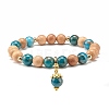 Natural Apatite & Wood Round Beads Stretch Bracelets Set BJEW-JB07165-01-6
