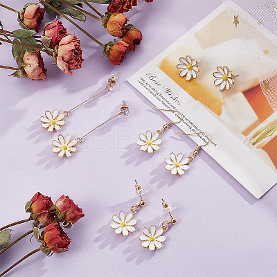 4 Pairs 4 Styles Flower Alloy Enamel Dangle Earrings for Women EJEW-AN0004-52-1