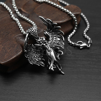 304 Stainless Steel Goddess with Angel Wings Pendant Necklaces for Men Women WG939A7-01-1