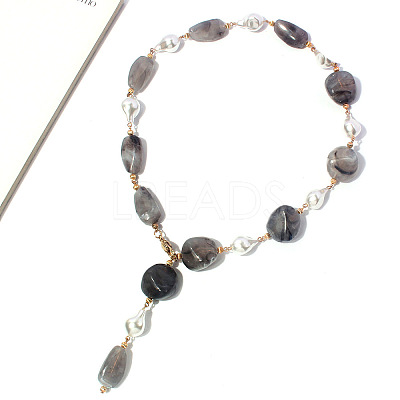Alloy Resin Imitation Pearl Nuggets Lariat Necklaces for Women WG2BD40-01-1