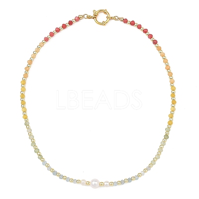 Gradient Color Gemstone & Natural Cultured Freshwater Pearl Beaded Necklaces NJEW-JN06316-1